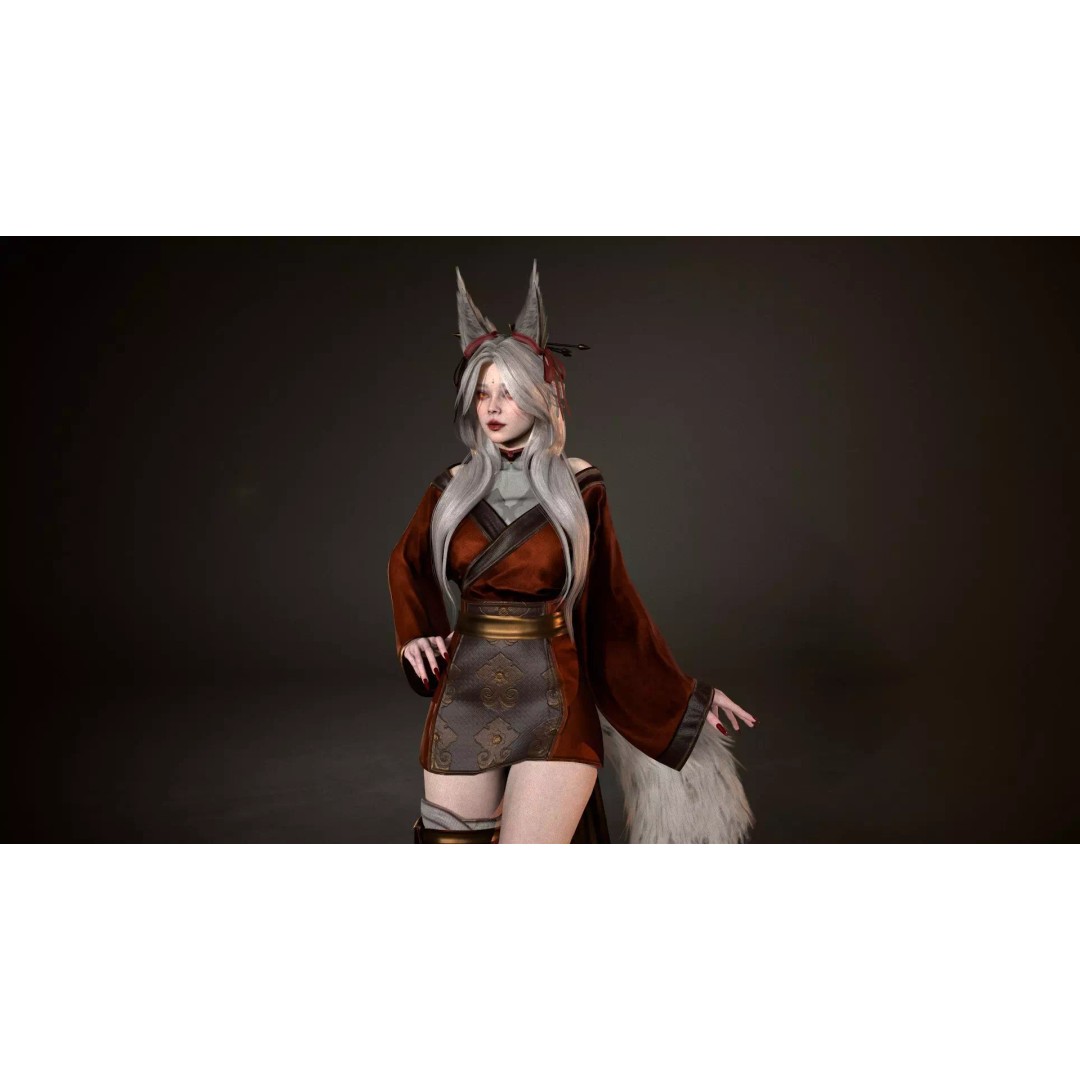 Kitsune 3D Model – Low Poly Fantasy Character, Rigged, FBX - View 12