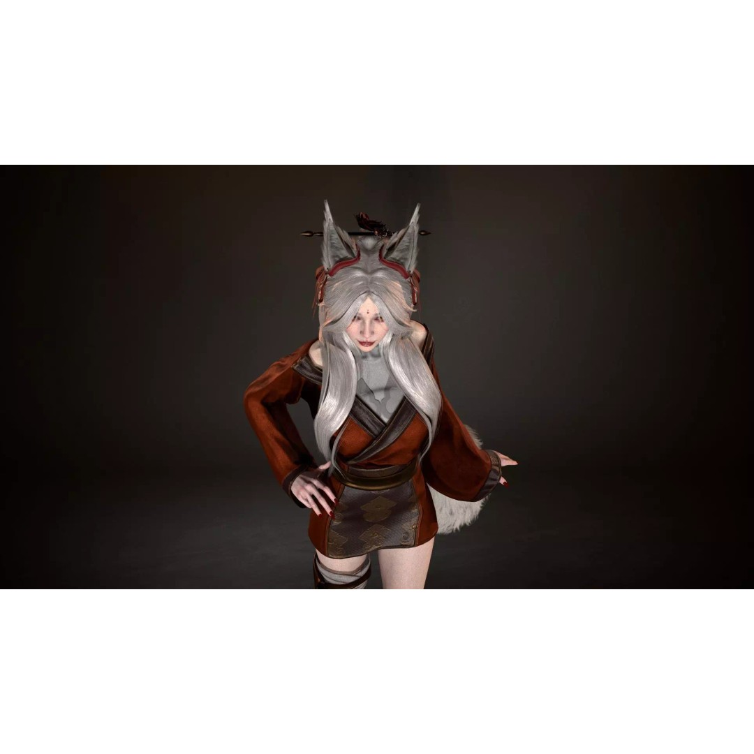 Kitsune 3D Model – Low Poly Fantasy Character, Rigged, FBX - View 14