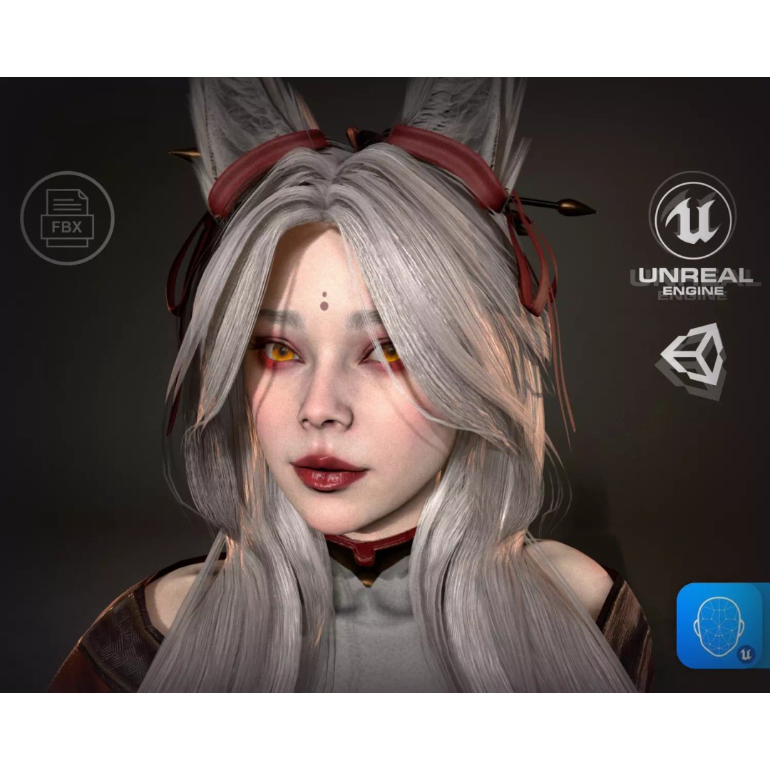 Kitsune 3D Model – Low Poly Fantasy Character, Rigged, FBX - View 2
