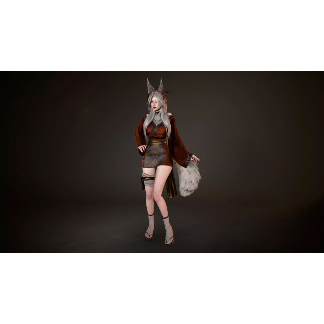 Kitsune 3D Model – Low Poly Fantasy Character, Rigged, FBX - View 3