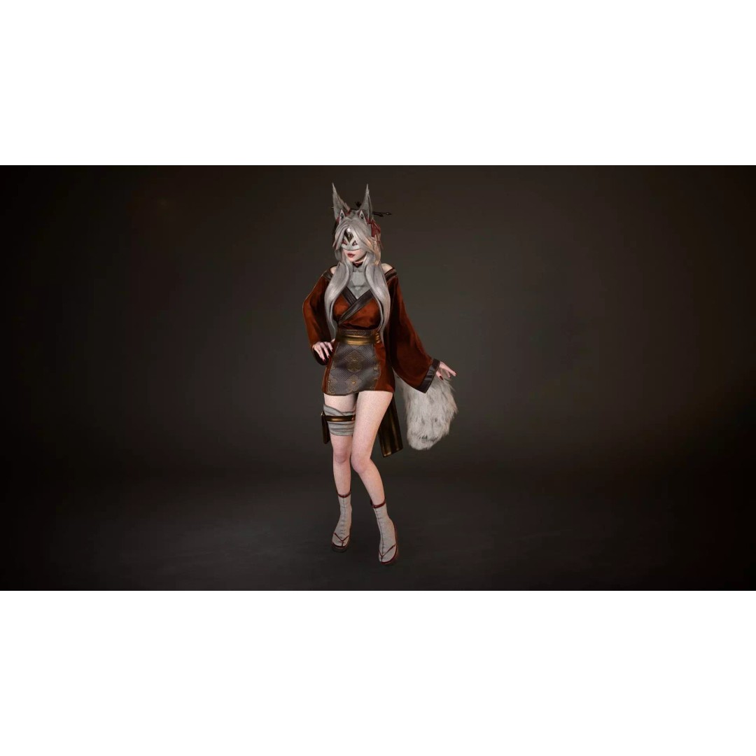 Kitsune 3D Model – Low Poly Fantasy Character, Rigged, FBX - View 6