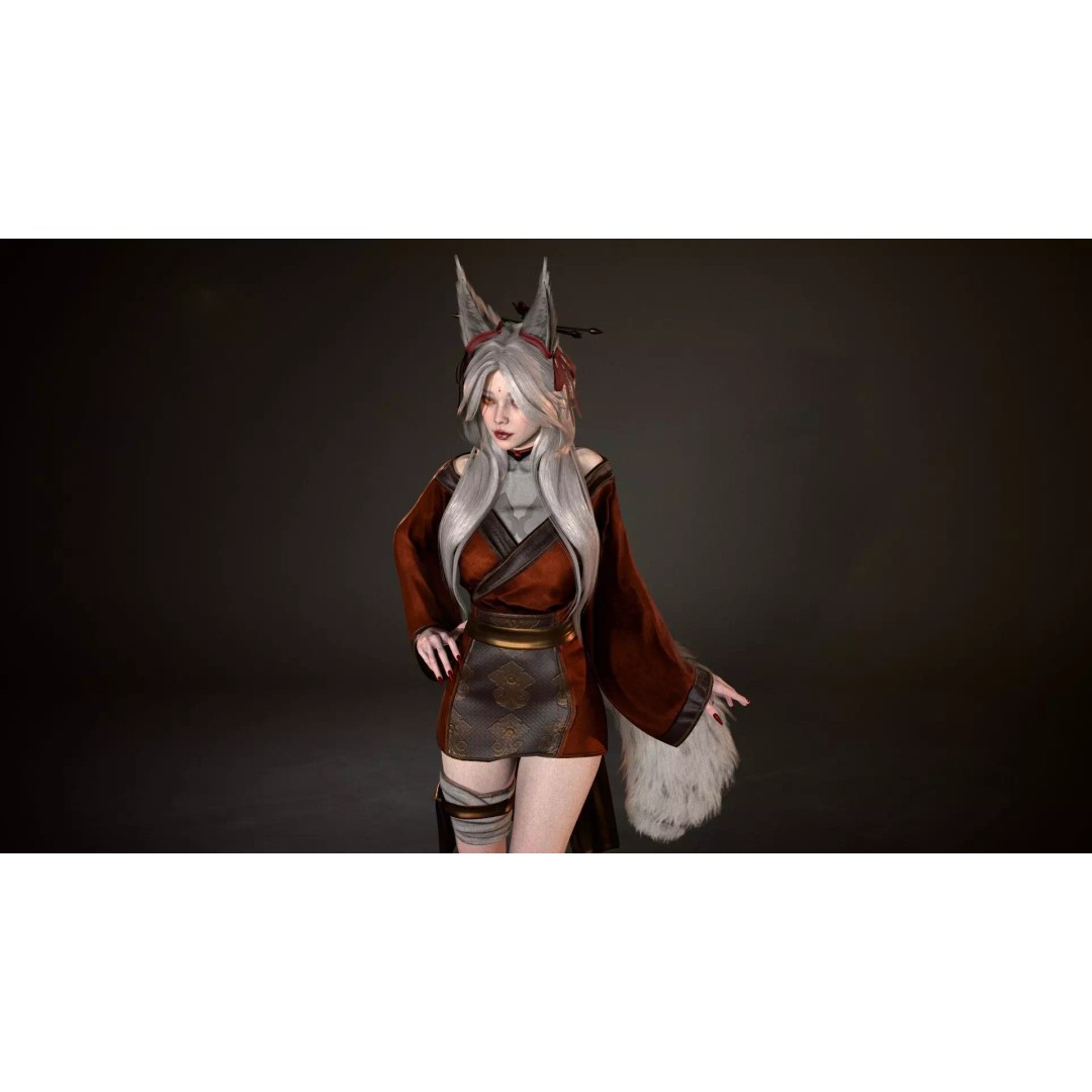 Kitsune 3D Model – Low Poly Fantasy Character, Rigged, FBX - View 7