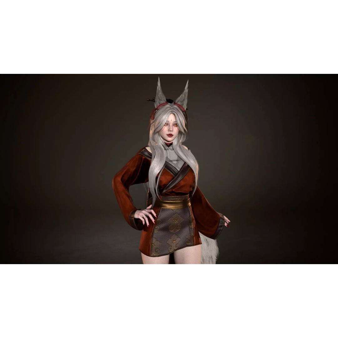 Kitsune 3D Model – Low Poly Fantasy Character, Rigged, FBX - View 8