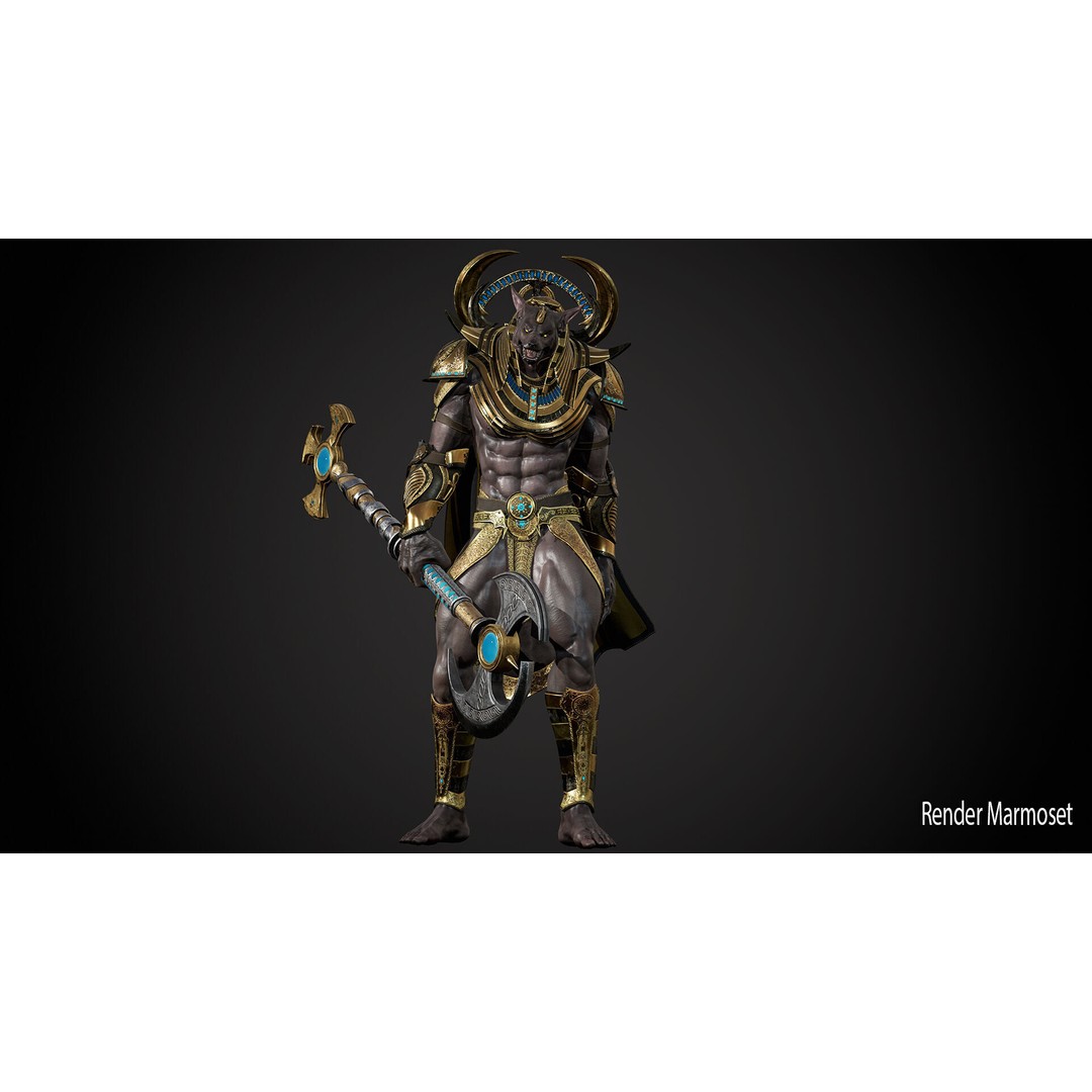 Anubis 3D Model – Low Poly Rigged Character for Animation - View 11