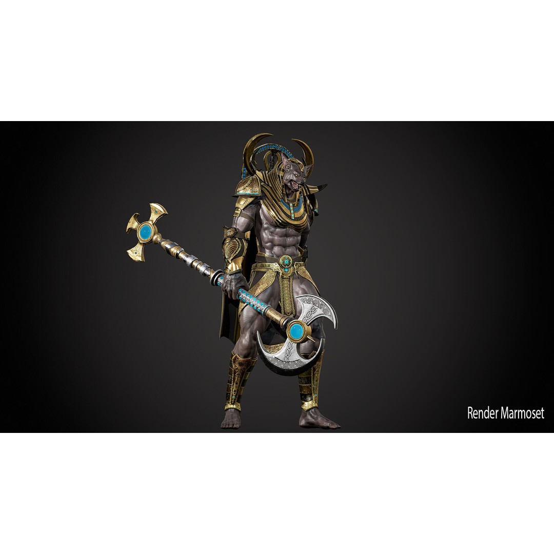 Anubis 3D Model – Low Poly Rigged Character for Animation - View 9