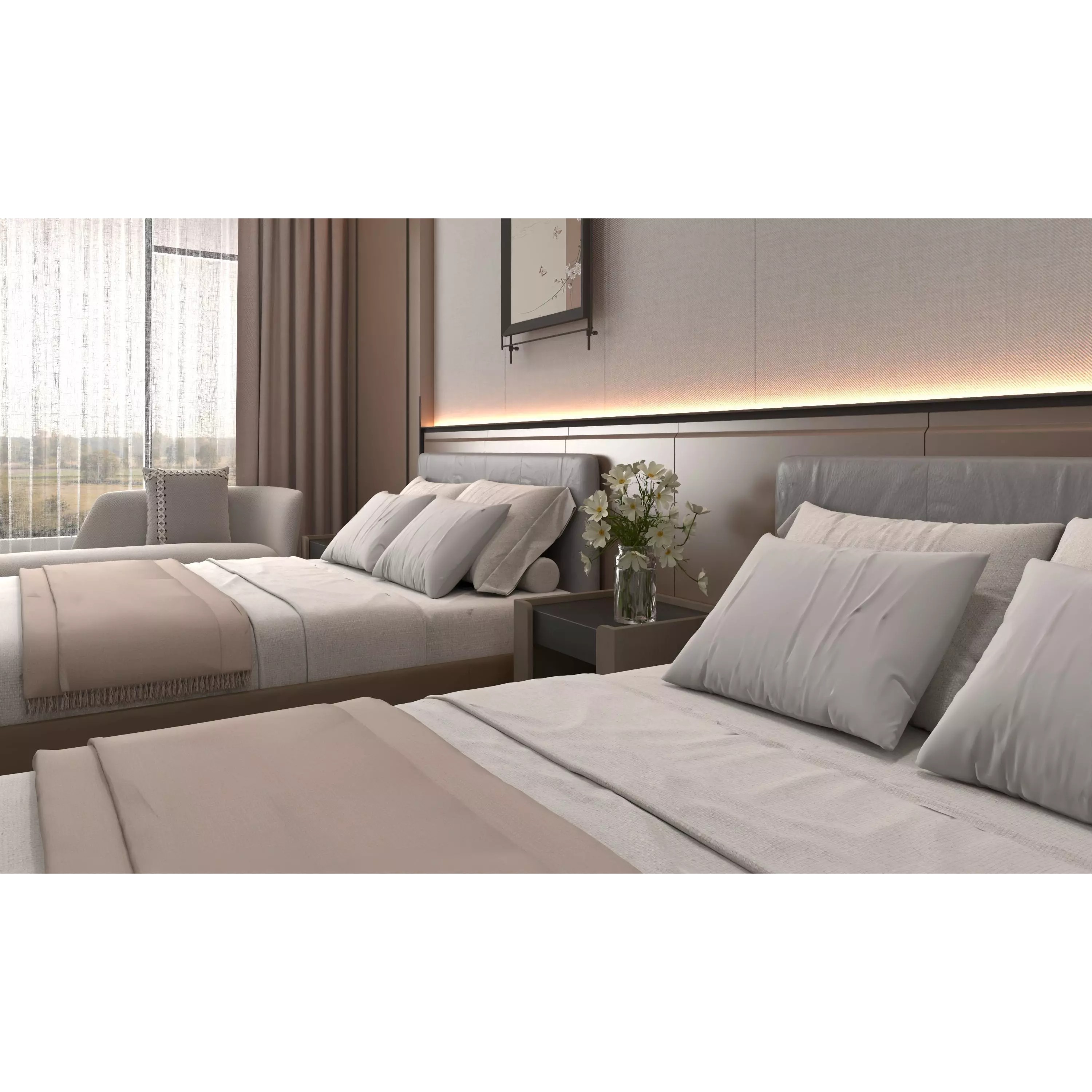 Hotel Bedroom 04 - Low-Poly Game-Ready 3D Model - View 10