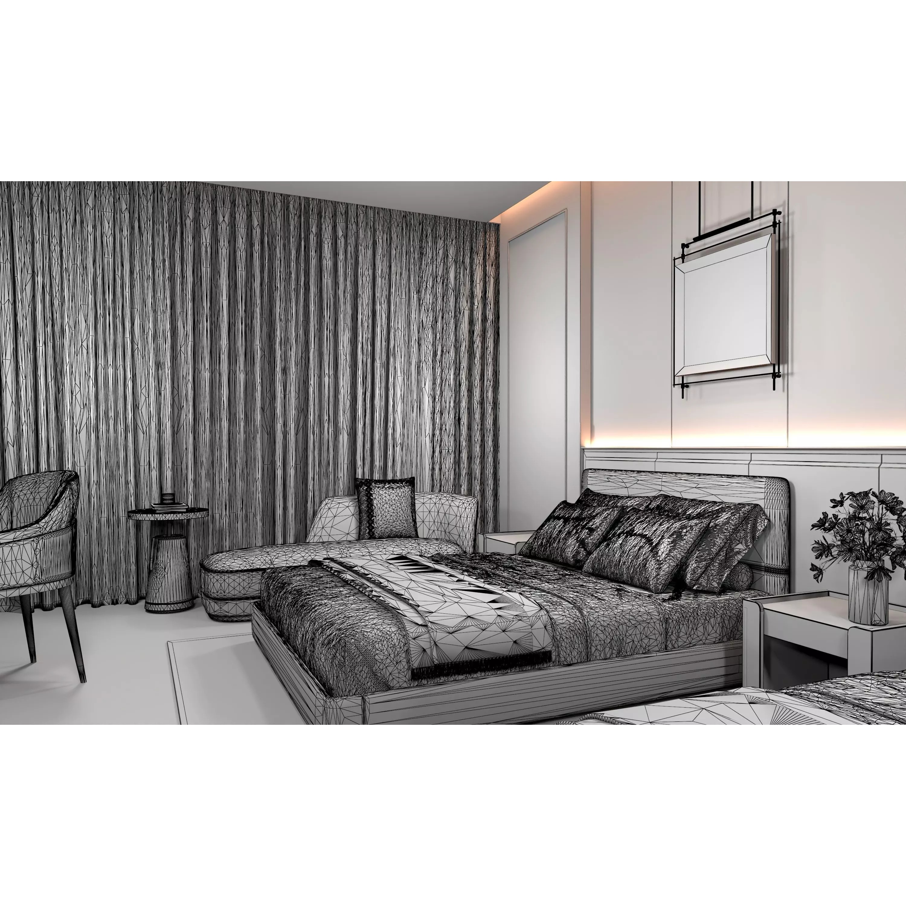 Hotel Bedroom 04 - Low-Poly Game-Ready 3D Model - View 12