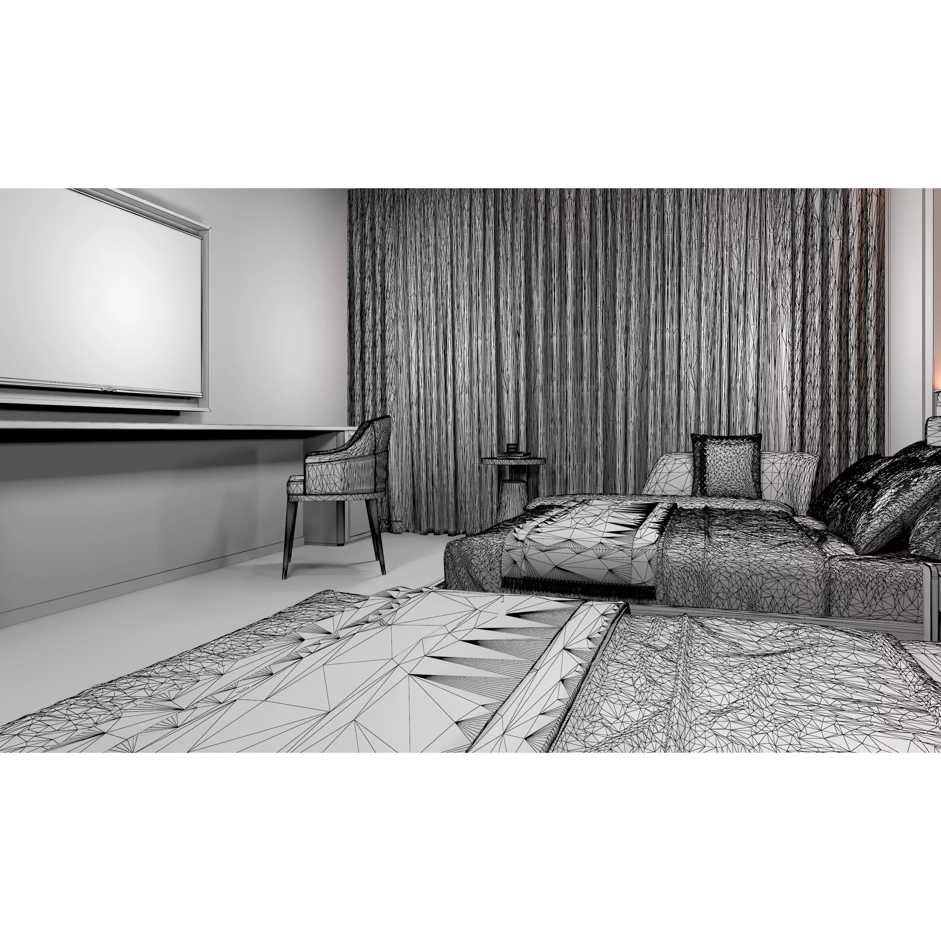 Hotel Bedroom 04 - Low-Poly Game-Ready 3D Model - View 18