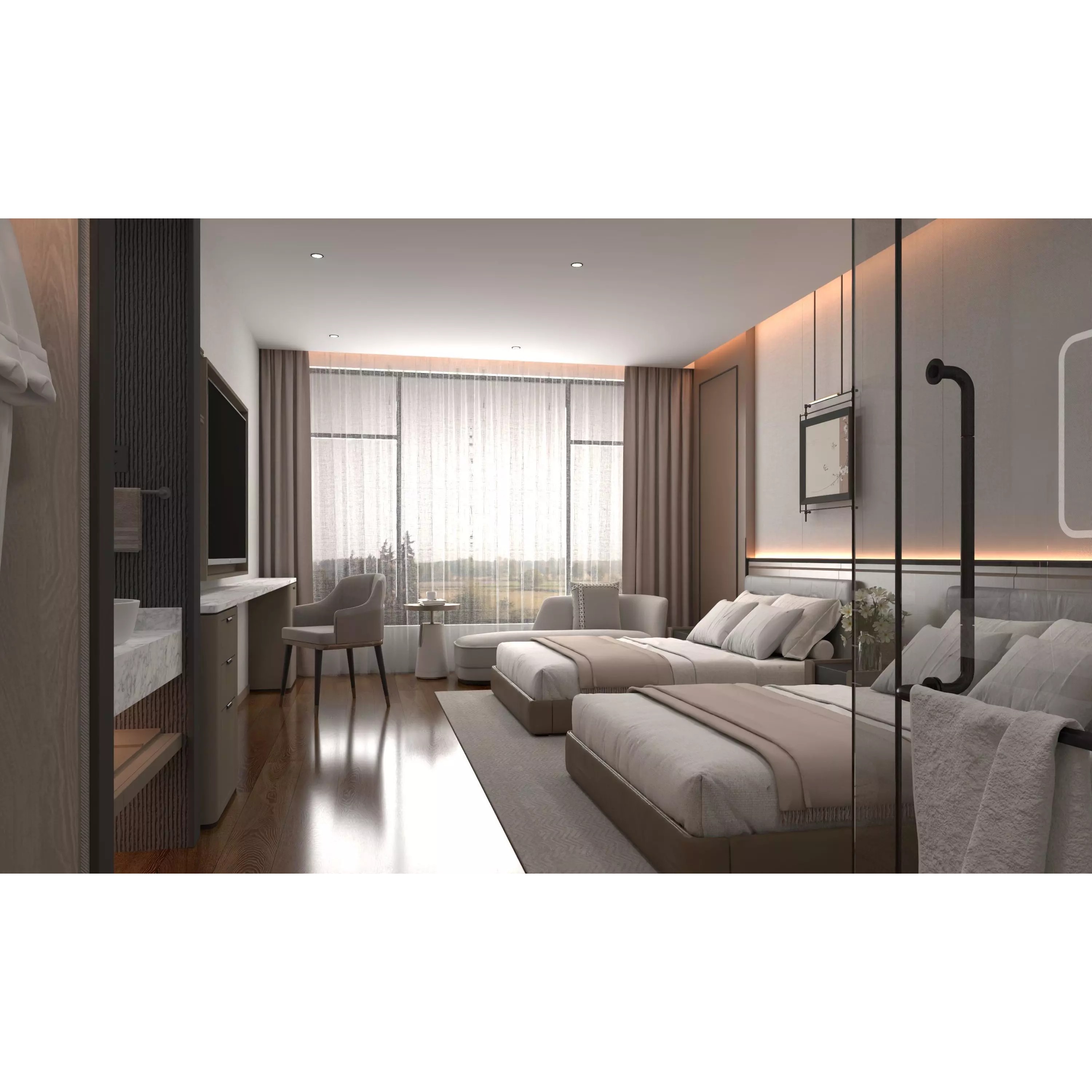 Hotel Bedroom 04 - Low-Poly Game-Ready 3D Model - View 2