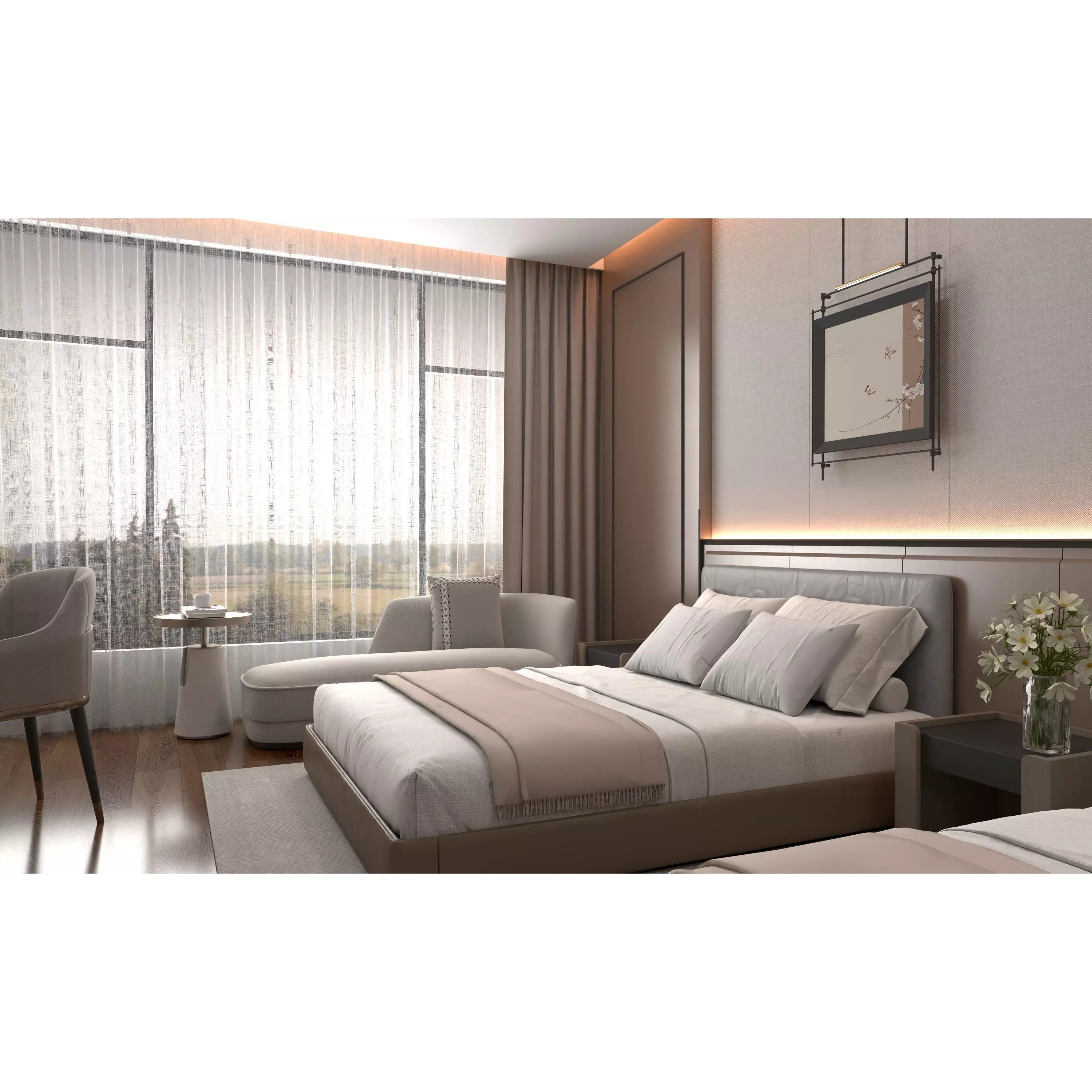 Hotel Bedroom 04 - Low-Poly Game-Ready 3D Model - View 3