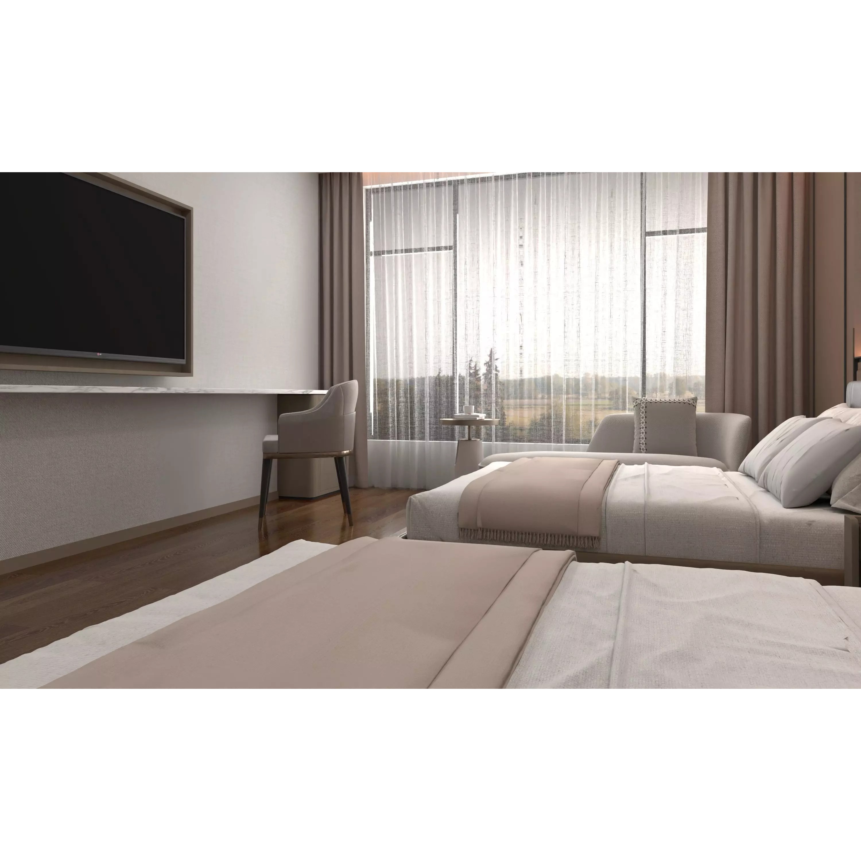 Hotel Bedroom 04 - Low-Poly Game-Ready 3D Model - View 9