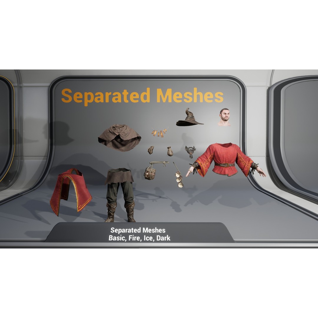 Modular Mage Sorcerer 3D Model – Low Poly Rigged Character, FBX - View 9