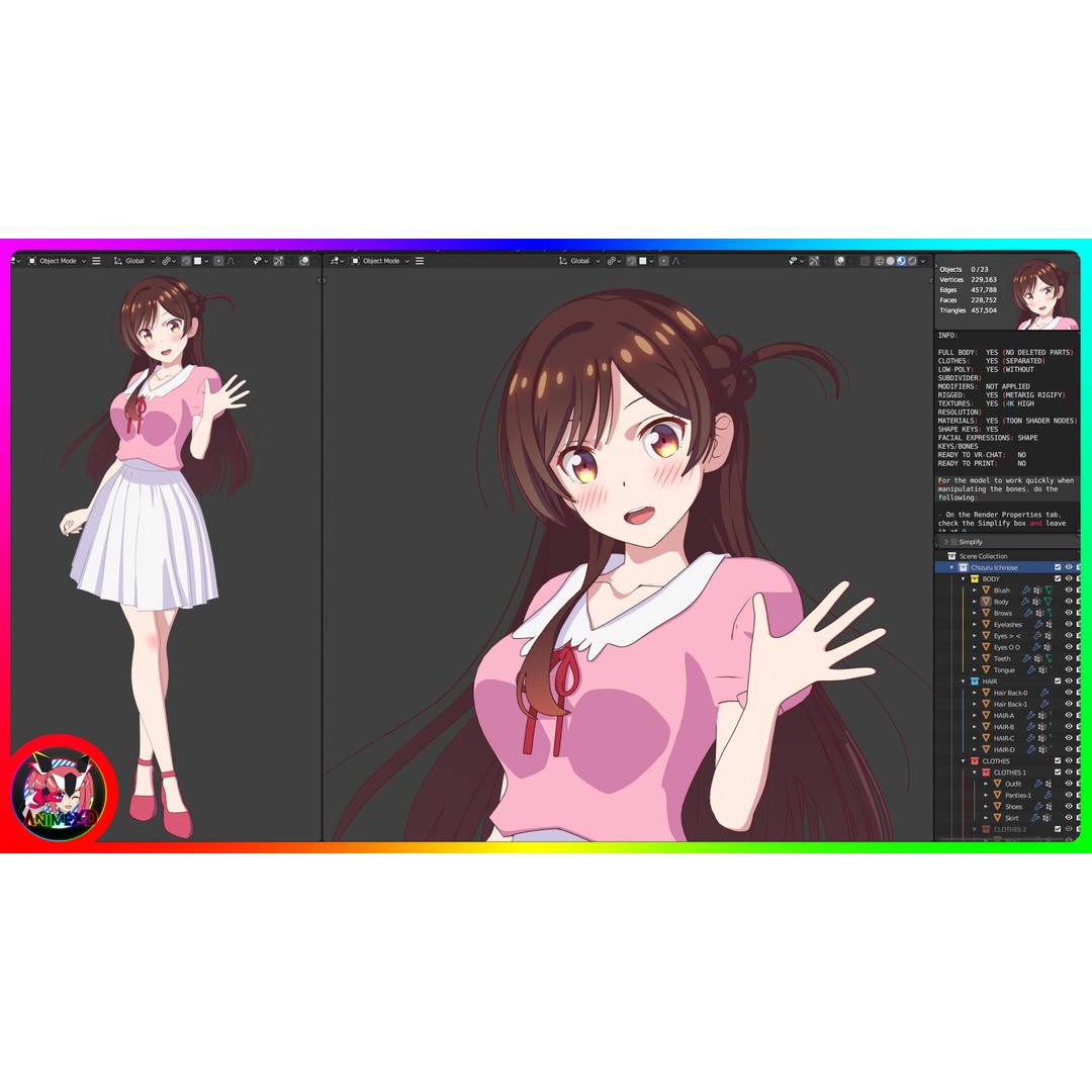 Chizuru Ichinose 3D Model – Rigged Character for Blender - View 13
