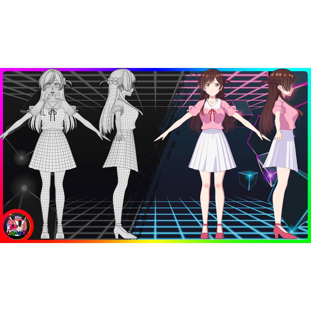 Chizuru Ichinose 3D Model – Rigged Character for Blender - View 9