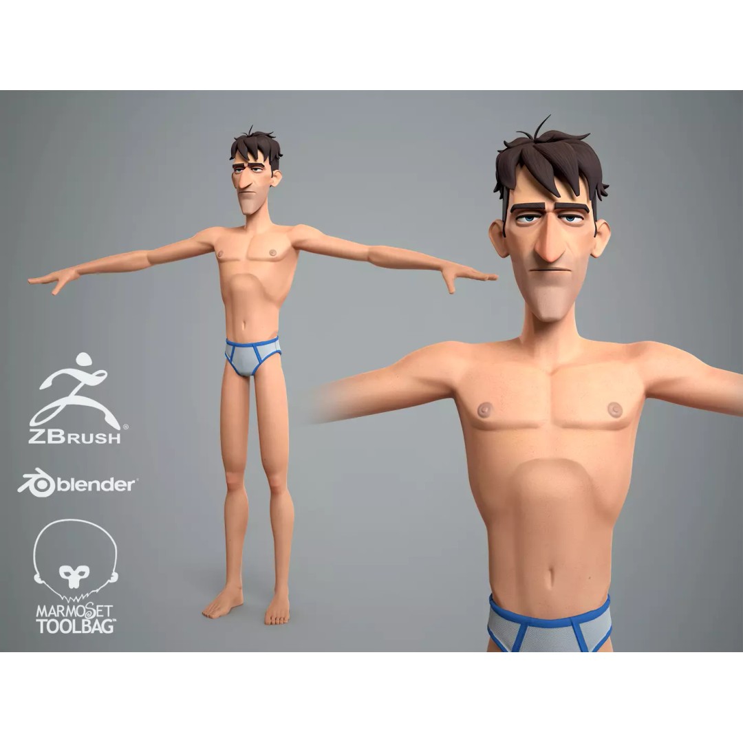 Cartoon Male Character 3D Model – Low Poly Rigged Game Asset, FBX - View 2