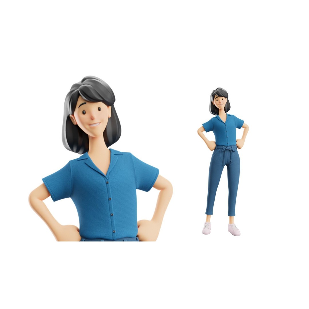 Cartoon Woman 3D Model – Rigged Low-Poly Character for Animation