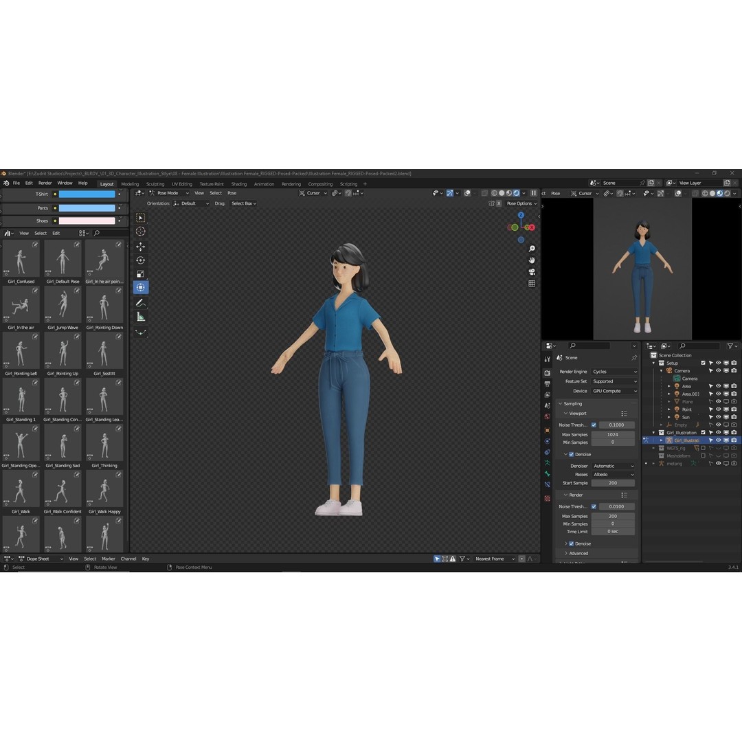 Cartoon Woman 3D Model – Rigged Low-Poly Character for Animation - View 10