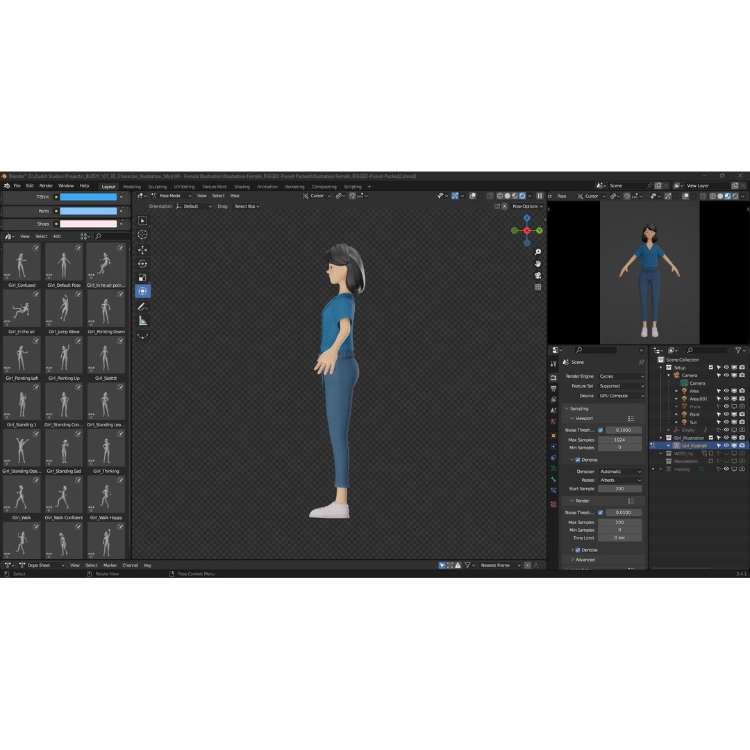 Cartoon Woman 3D Model – Rigged Low-Poly Character for Animation - View 11