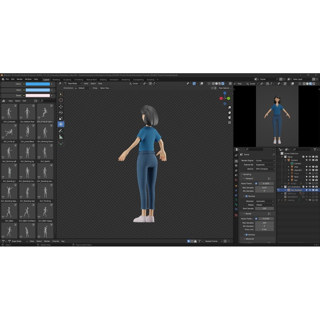 Cartoon Woman 3D Model – Rigged Low-Poly Character for Animation - View 12