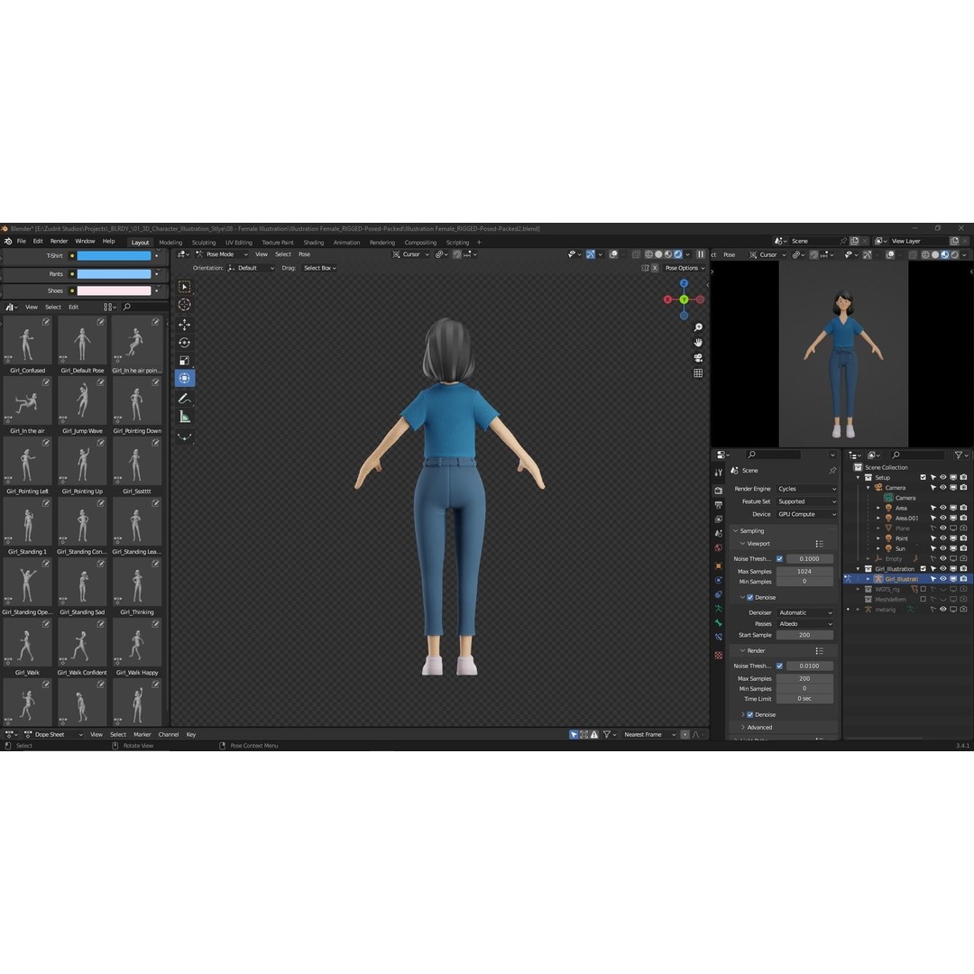 Cartoon Woman 3D Model – Rigged Low-Poly Character for Animation - View 13