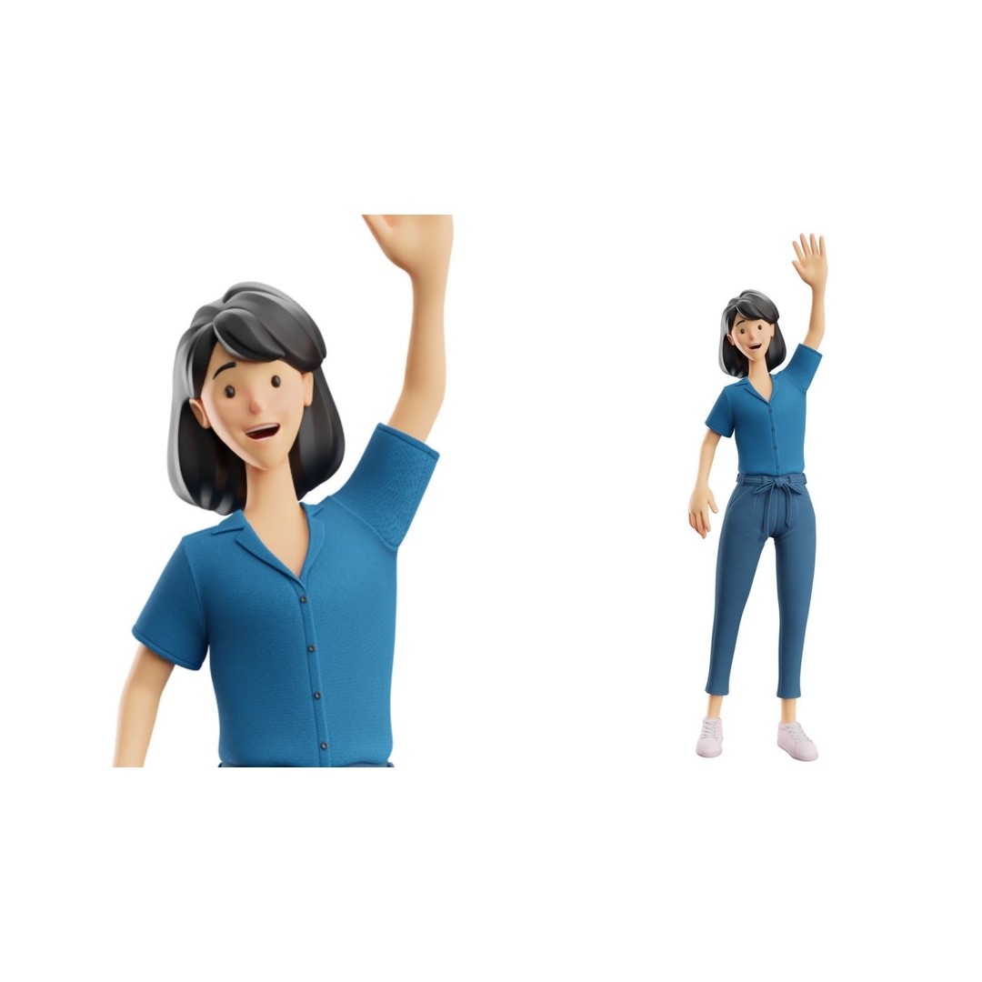 Cartoon Woman 3D Model – Rigged Low-Poly Character for Animation - View 14