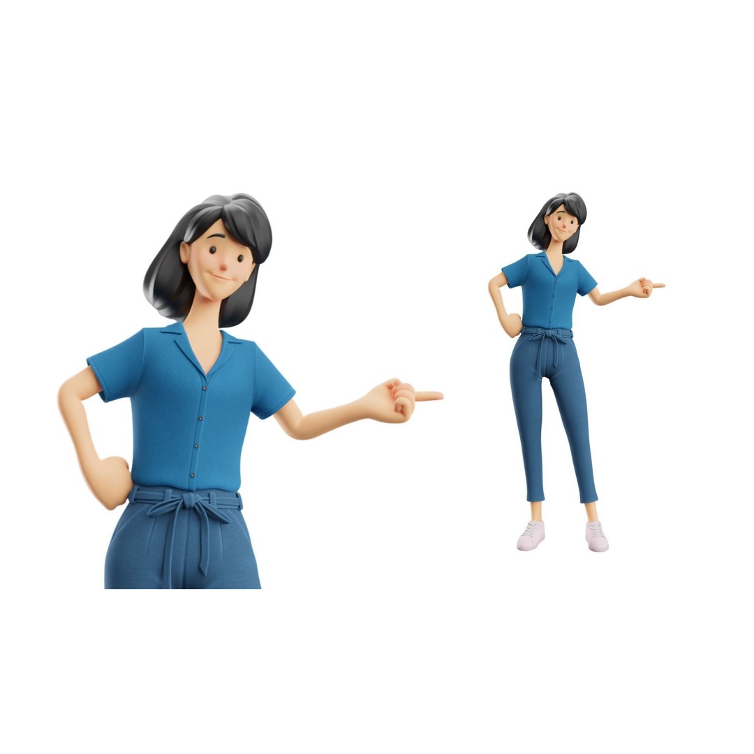 Cartoon Woman 3D Model – Rigged Low-Poly Character for Animation - View 15