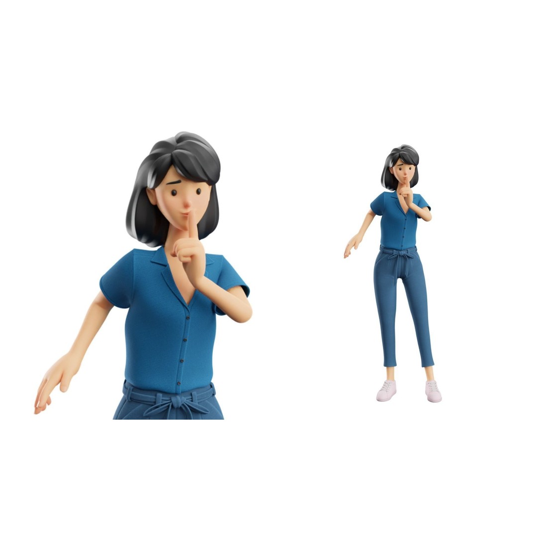 Cartoon Woman 3D Model – Rigged Low-Poly Character for Animation - View 22
