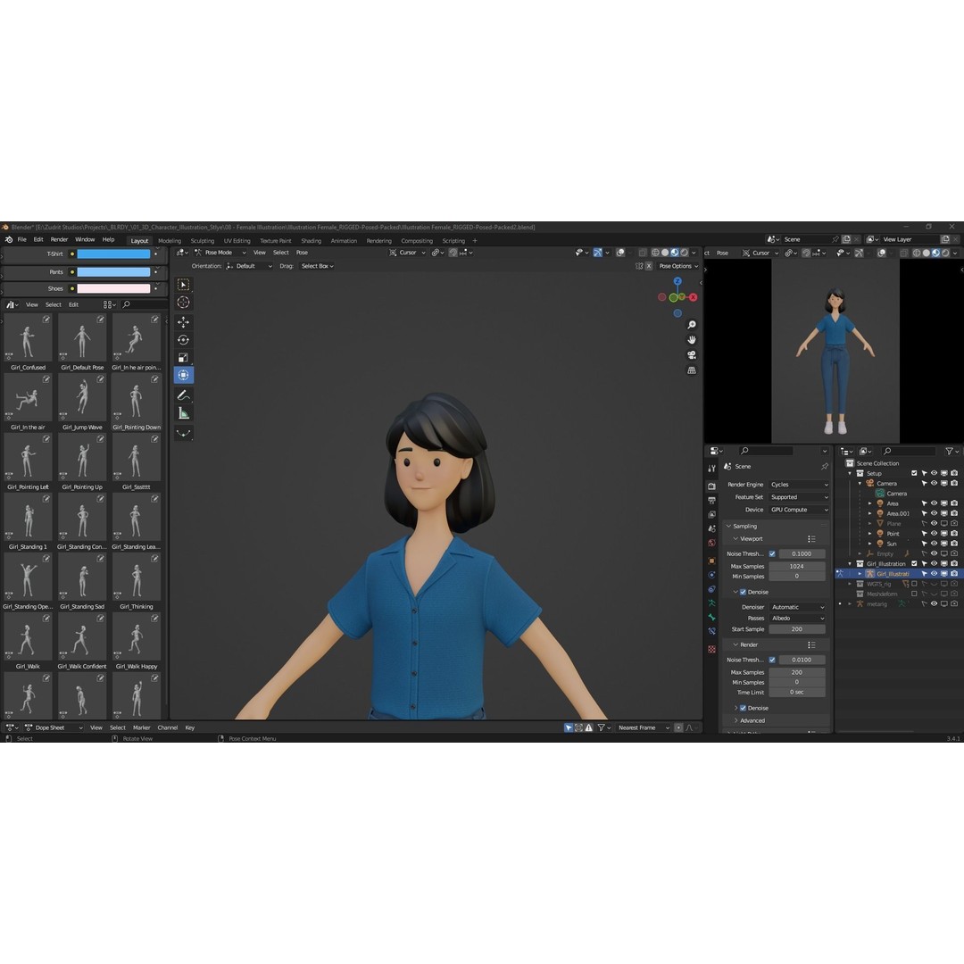Cartoon Woman 3D Model – Rigged Low-Poly Character for Animation - View 27