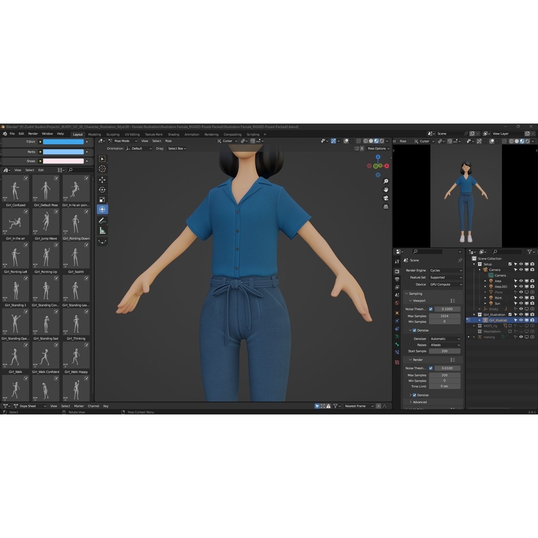 Cartoon Woman 3D Model – Rigged Low-Poly Character for Animation - View 28