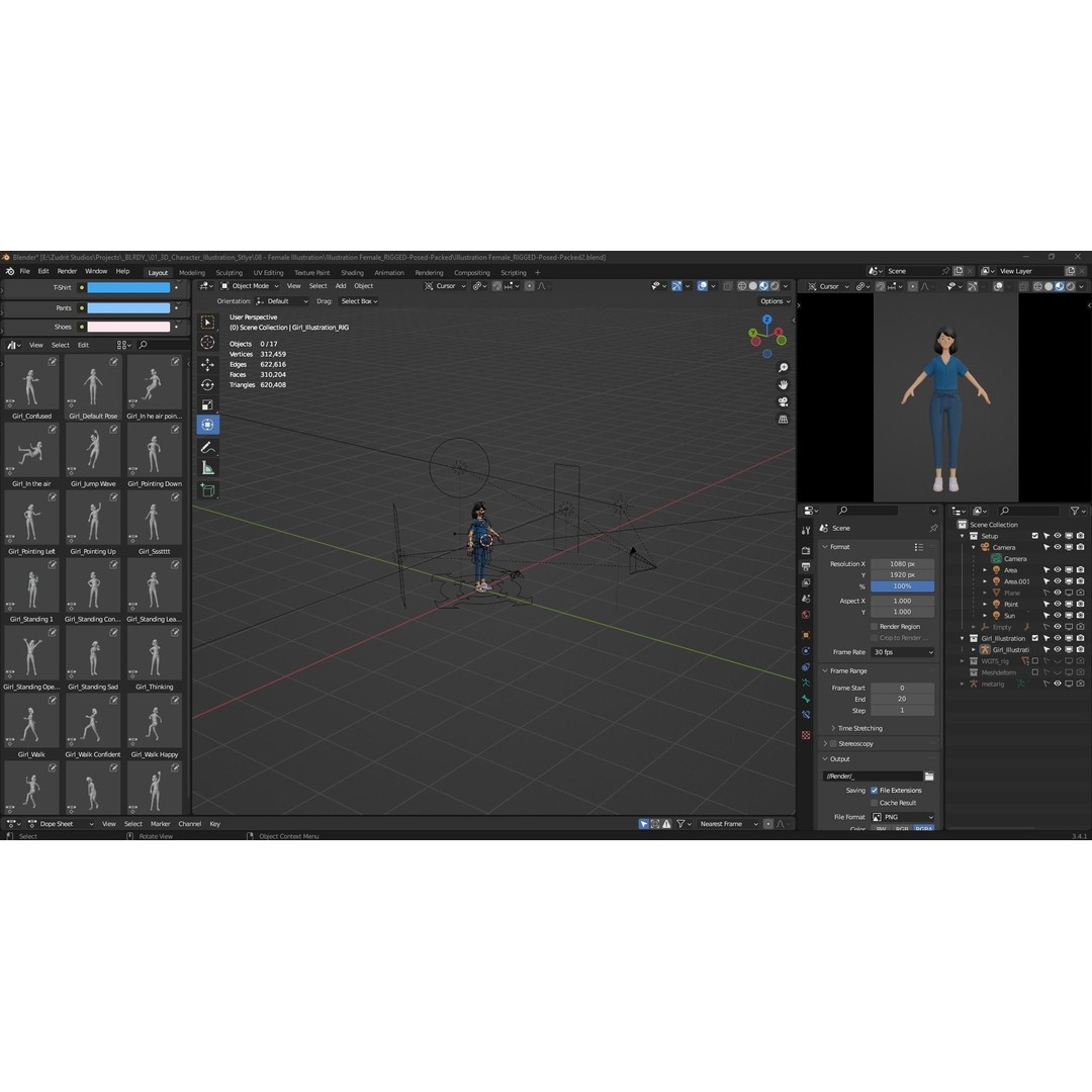 Cartoon Woman 3D Model – Rigged Low-Poly Character for Animation - View 3