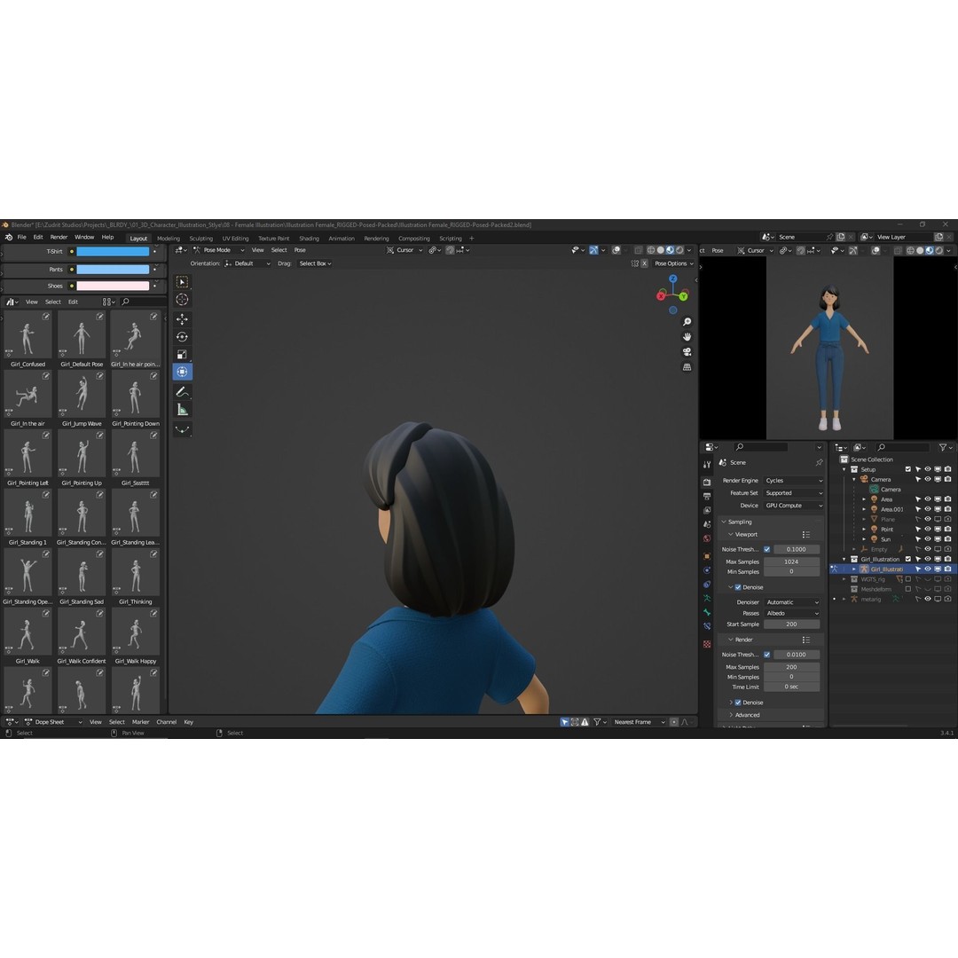 Cartoon Woman 3D Model – Rigged Low-Poly Character for Animation - View 30