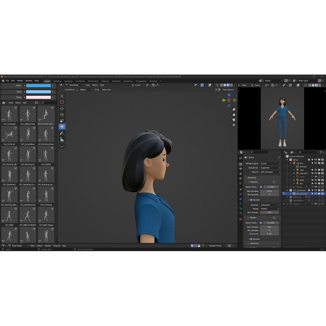 Cartoon Woman 3D Model – Rigged Low-Poly Character for Animation - View 31