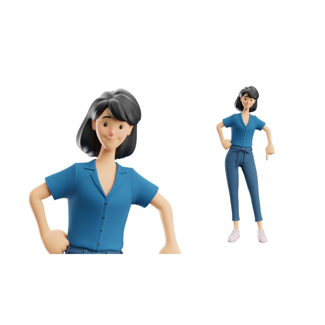 Cartoon Woman 3D Model – Rigged Low-Poly Character for Animation - View 4