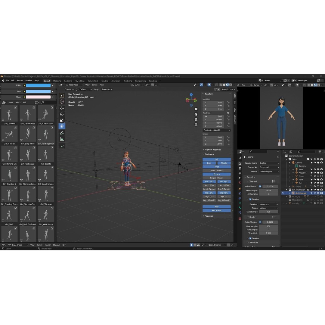 Cartoon Woman 3D Model – Rigged Low-Poly Character for Animation - View 5