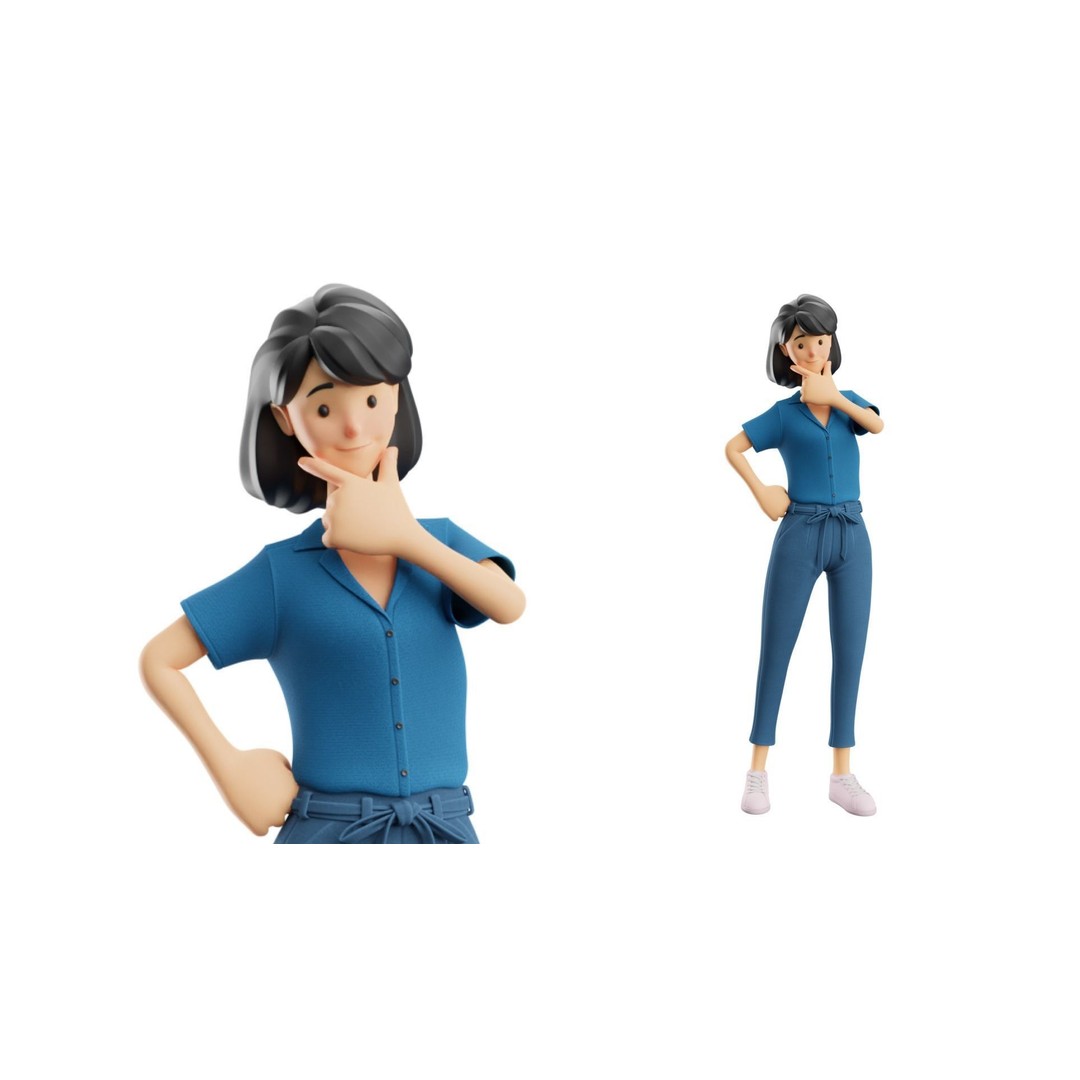 Cartoon Woman 3D Model – Rigged Low-Poly Character for Animation - View 6