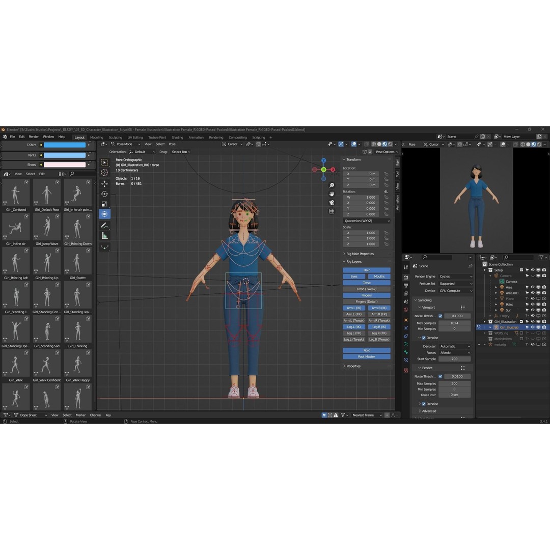 Cartoon Woman 3D Model – Rigged Low-Poly Character for Animation - View 7