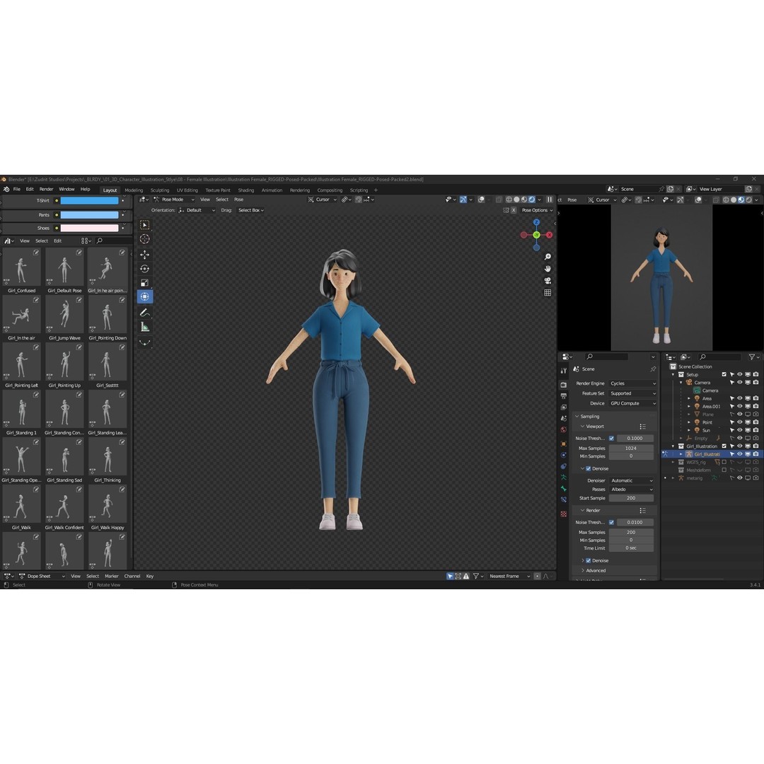 Cartoon Woman 3D Model – Rigged Low-Poly Character for Animation - View 9