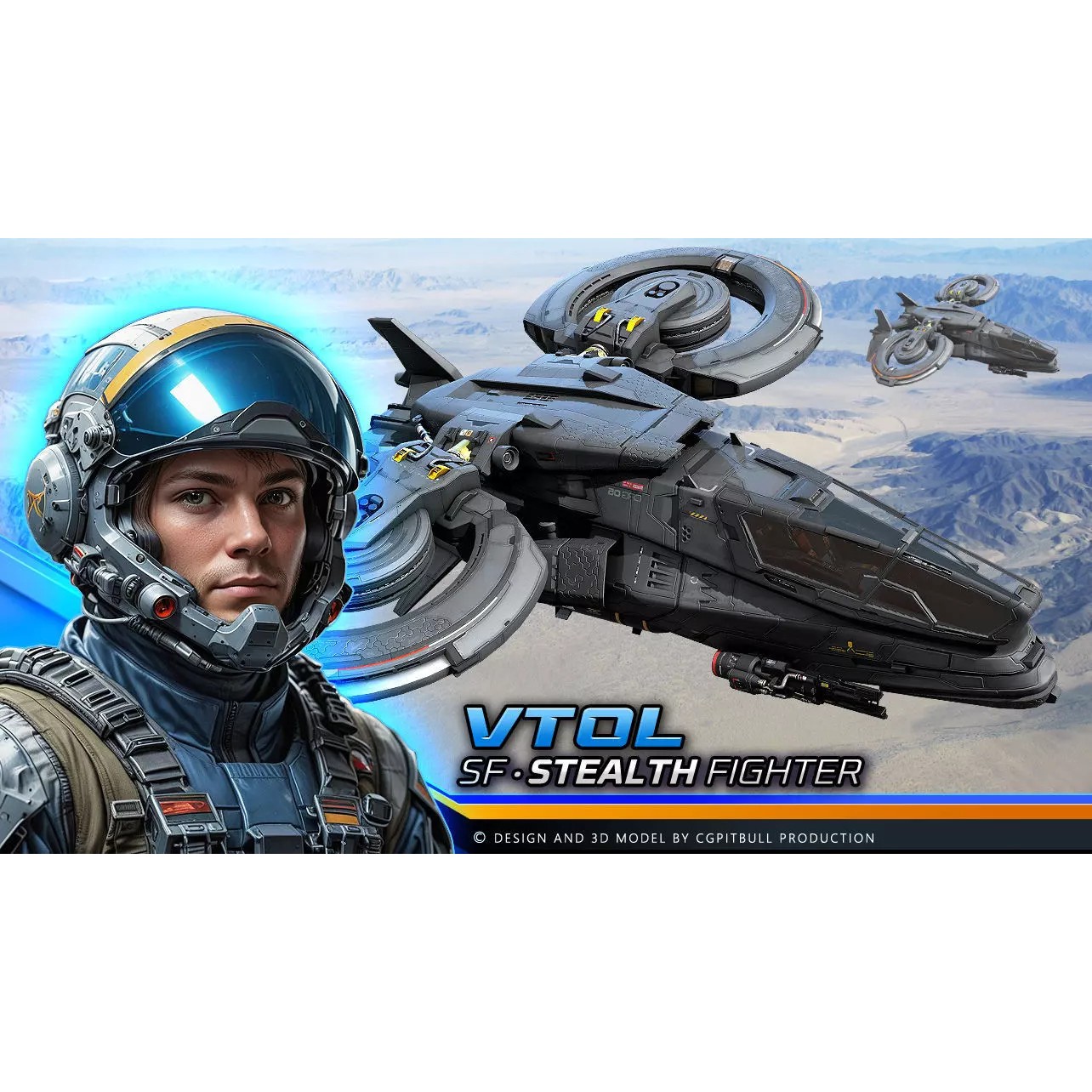 VTOL - Stealth Fighter - Low-Poly Game-Ready 3D Model - View 2