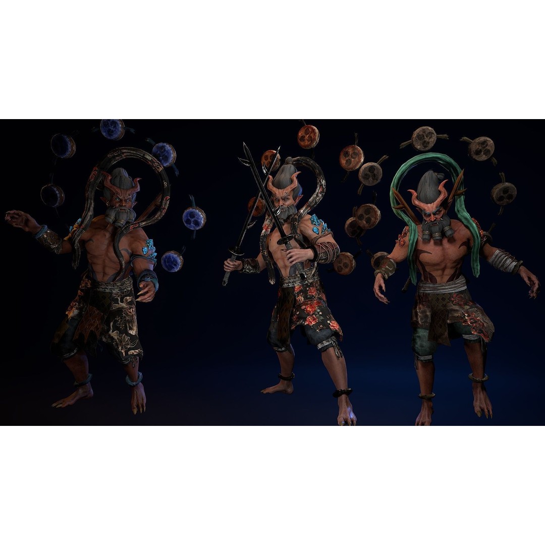Demon God Raijin 3D Model – Low Poly Game Character, Rigged, FBX - View 4