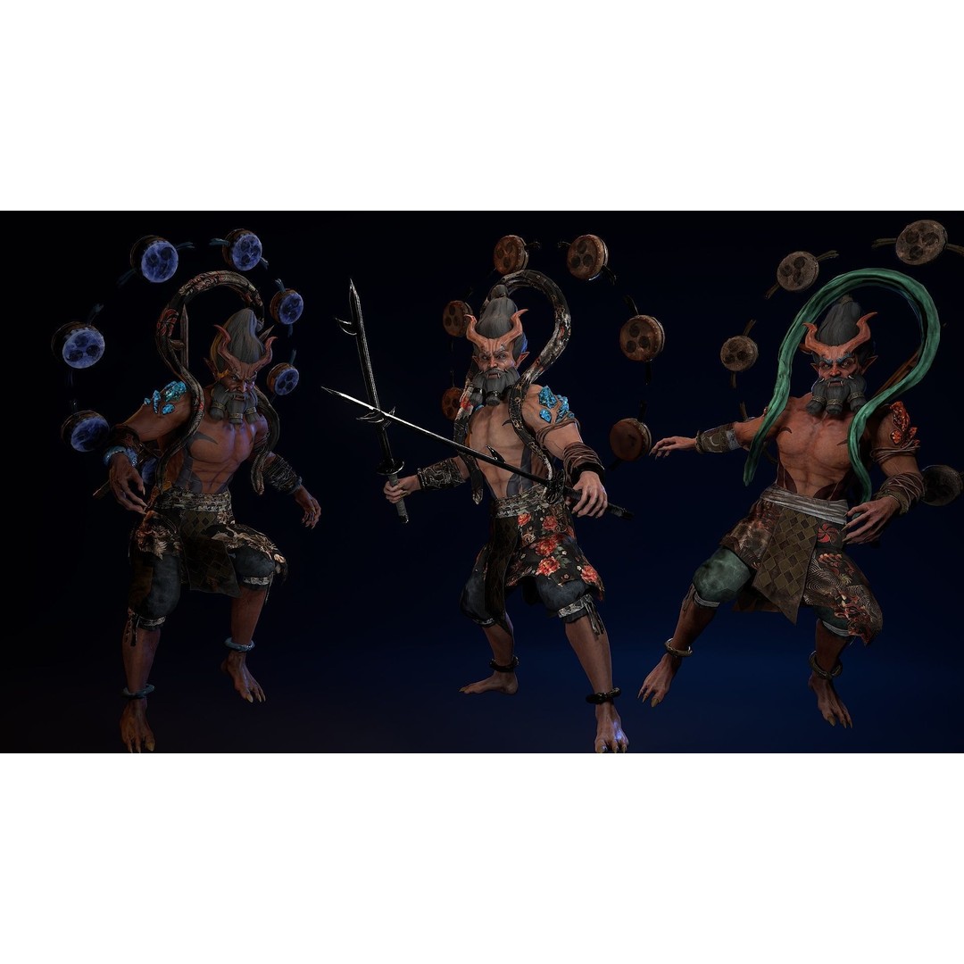Demon God Raijin 3D Model – Low Poly Game Character, Rigged, FBX - View 5