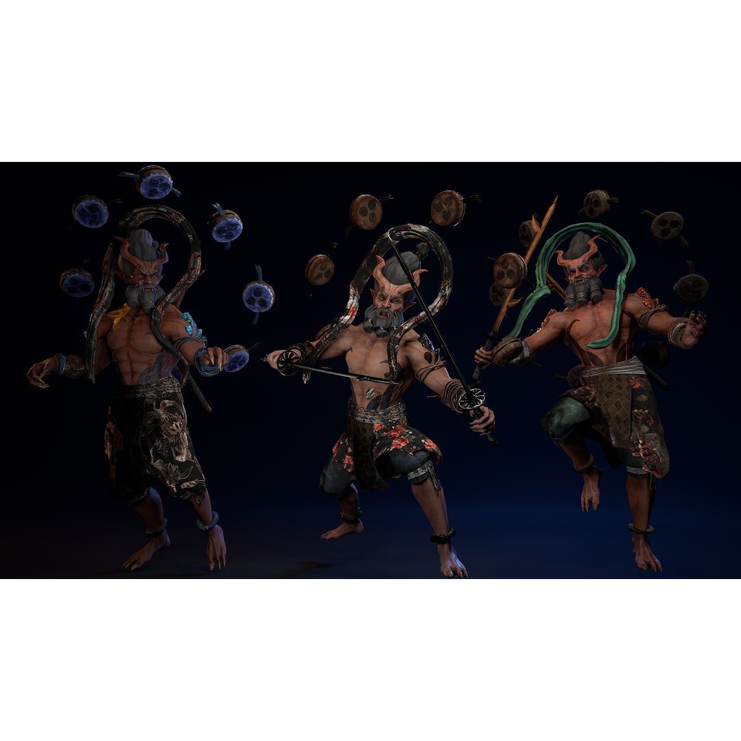 Demon God Raijin 3D Model – Low Poly Game Character, Rigged, FBX - View 8