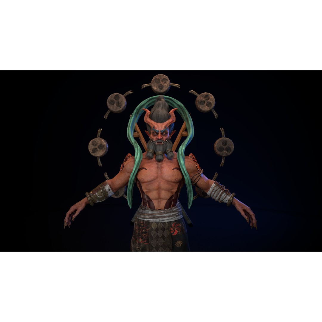Demon God Raijin 3D Model – Low Poly Game Character, Rigged, FBX - View 9