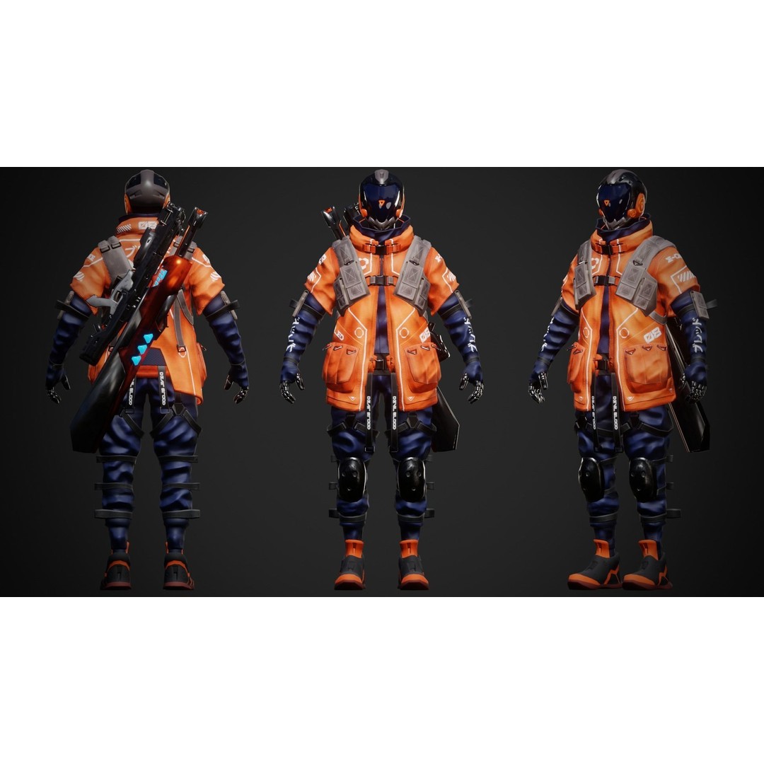 Cyberpunk Robot 3D Model – Low Poly Rigged Character, FBX - View 11