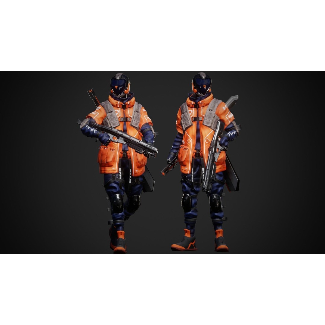 Cyberpunk Robot 3D Model – Low Poly Rigged Character, FBX - View 3