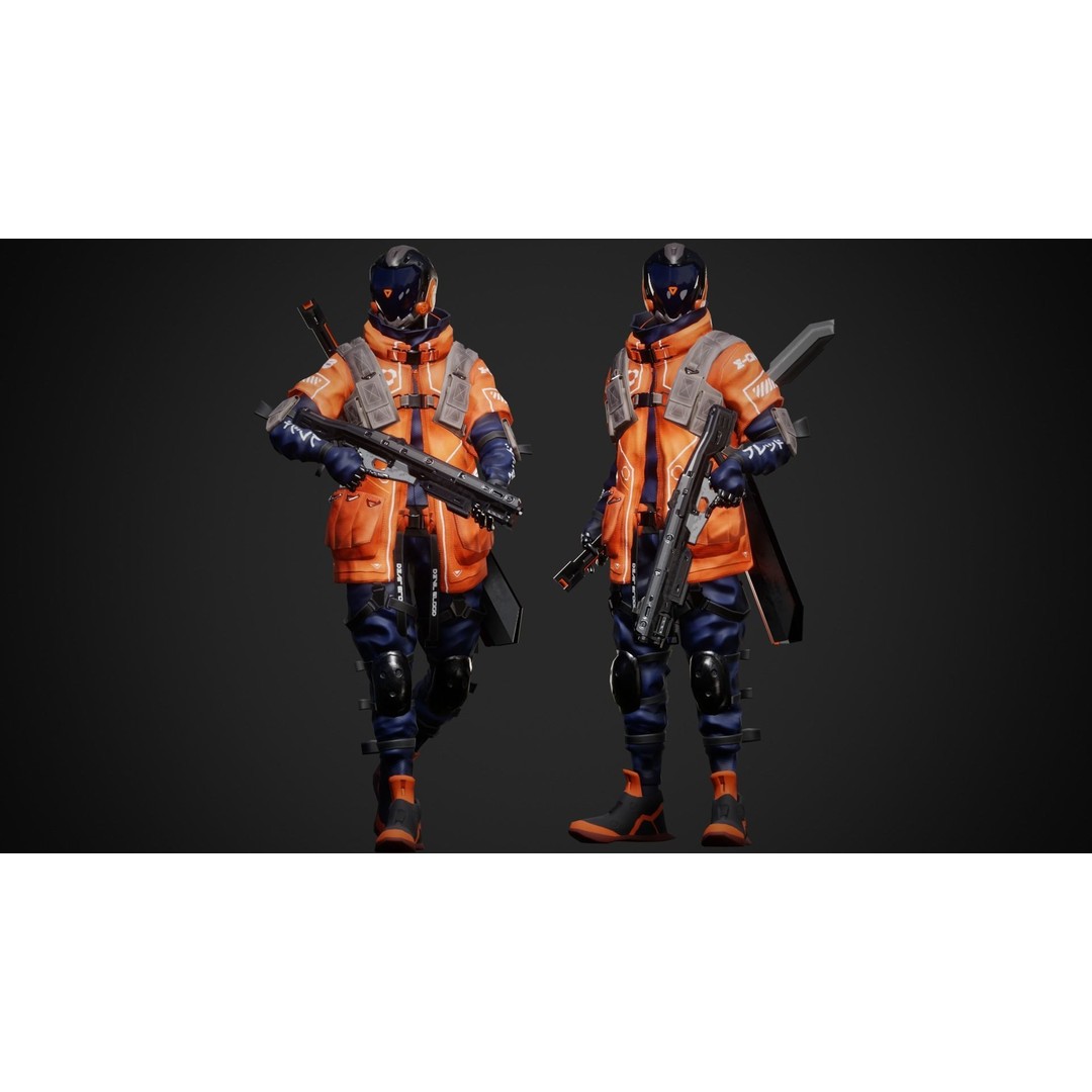Cyberpunk Robot 3D Model – Low Poly Rigged Character, FBX - View 4