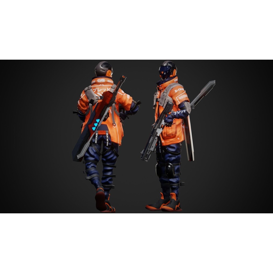Cyberpunk Robot 3D Model – Low Poly Rigged Character, FBX - View 6