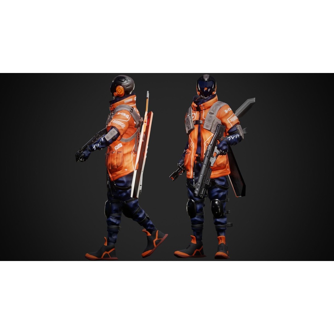 Cyberpunk Robot 3D Model – Low Poly Rigged Character, FBX - View 9