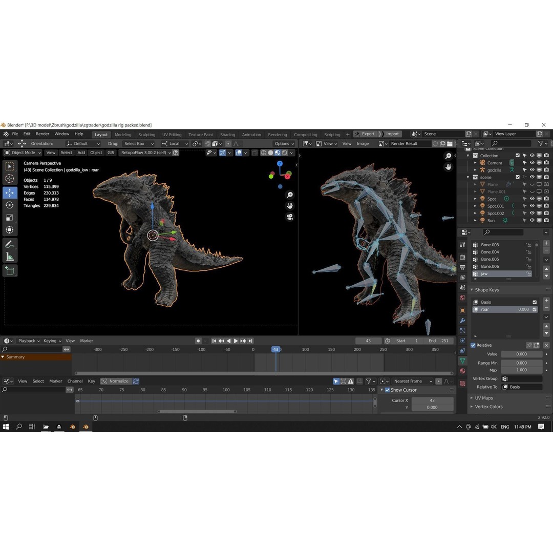 Godzilla 3D Model – Low Poly Rigged Character with PBR Textures - View 26