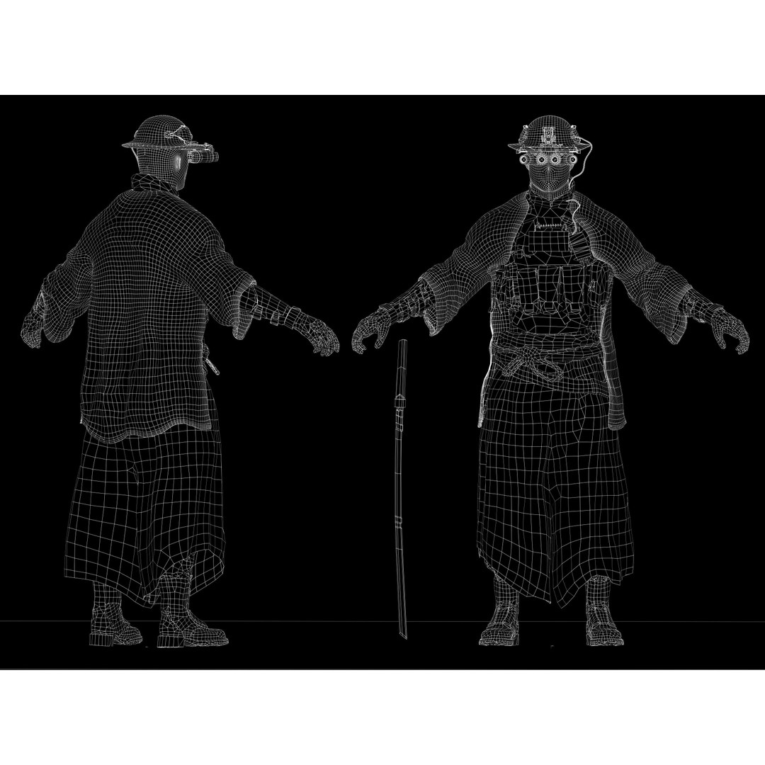 Sci-Fi Samurai 3D Model – Low Poly Character with Rigging, FBX