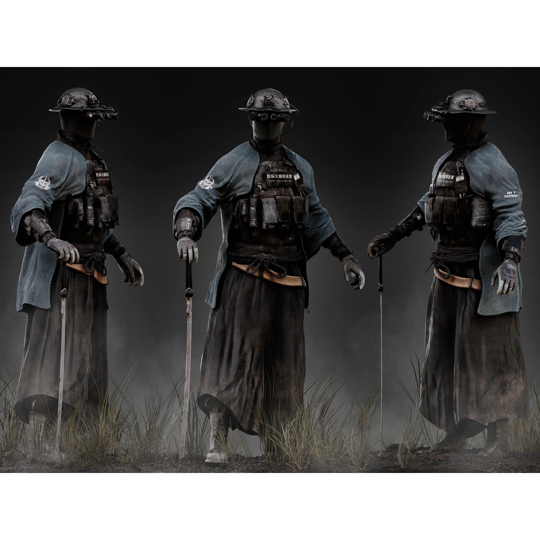 Sci-Fi Samurai 3D Model – Low Poly Character with Rigging, FBX - View 3